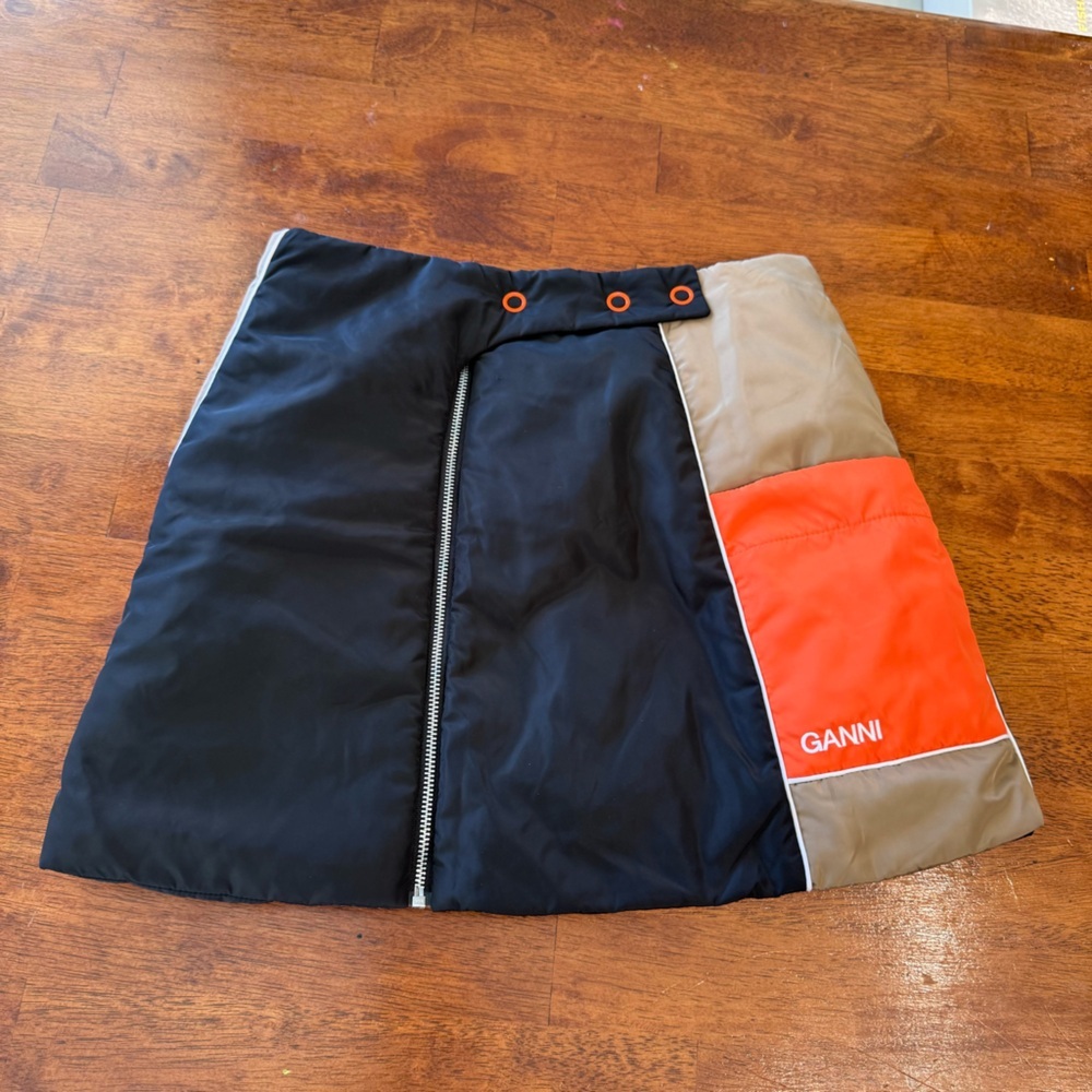 GANNI Color-block Recycled Shell Mini Skirt Padded Quilted Black Orange EU 36 S